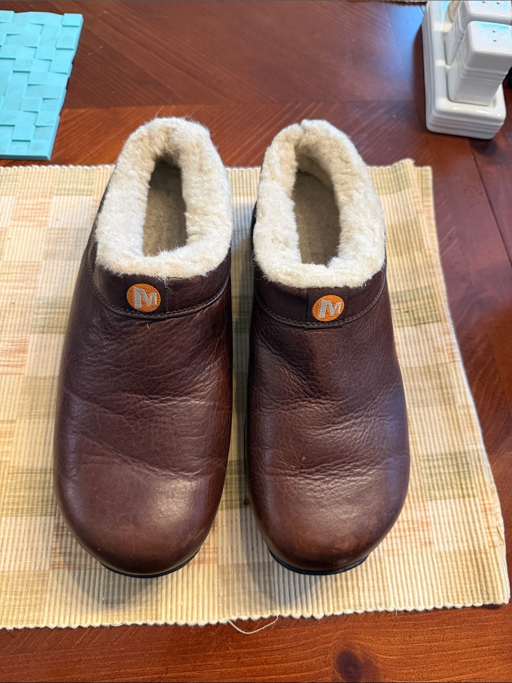 Merrell Brown Leather Slip-On Fur-Lined Mules